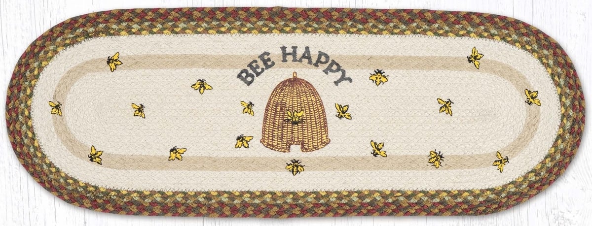 Picture of Earth Rug 68-300BH 13 x 36 in. Bee Happy Braided Oval Table Runner, Burgundy & Mustard