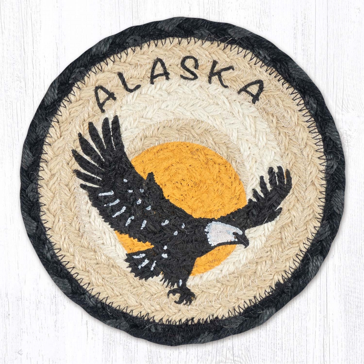 Picture of Earth Rug 79-238EA 7 x 7 in. Eagle Silhouette Braided Round Large Coaster, Multi Color