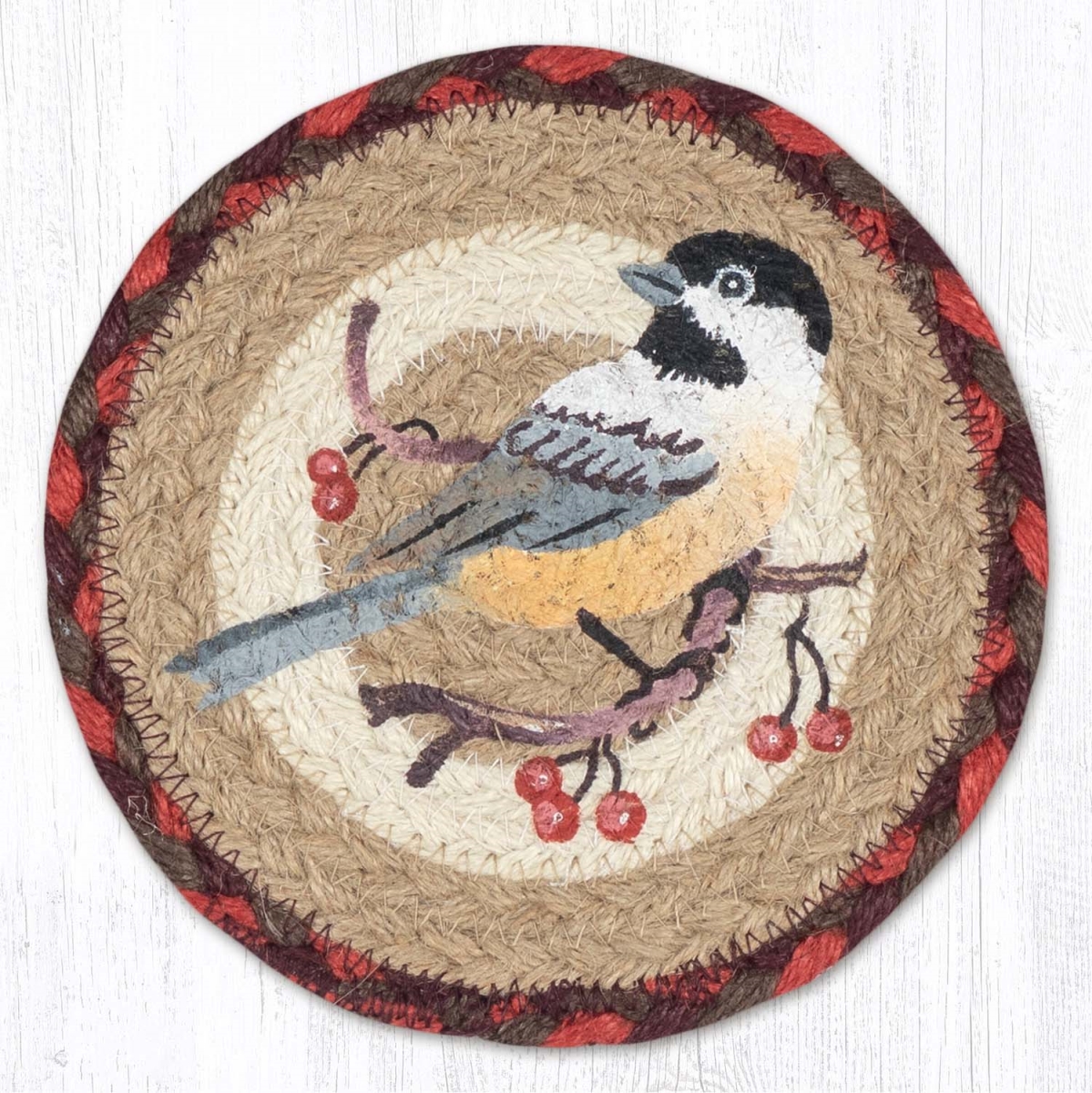 Picture of Earth Rug 79-417CH 7 x 7 in. Chickadee Braided Round Large Coaster, Multi Color