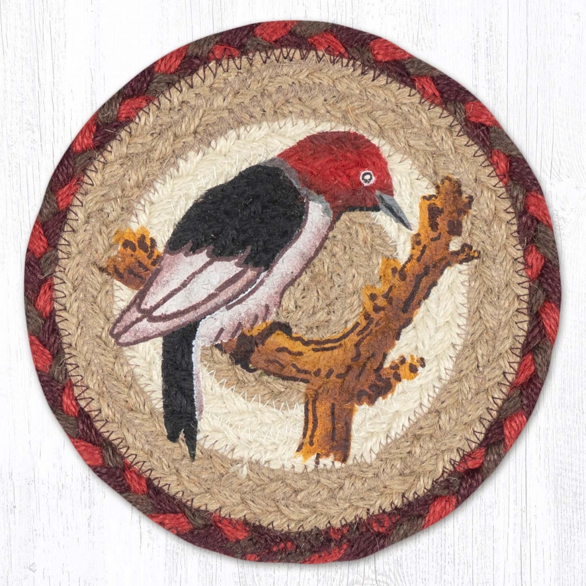 Picture of Earth Rug 79-417W 7 x 7 in. Woodpecker Braided Round Large Coaster, Multi Color