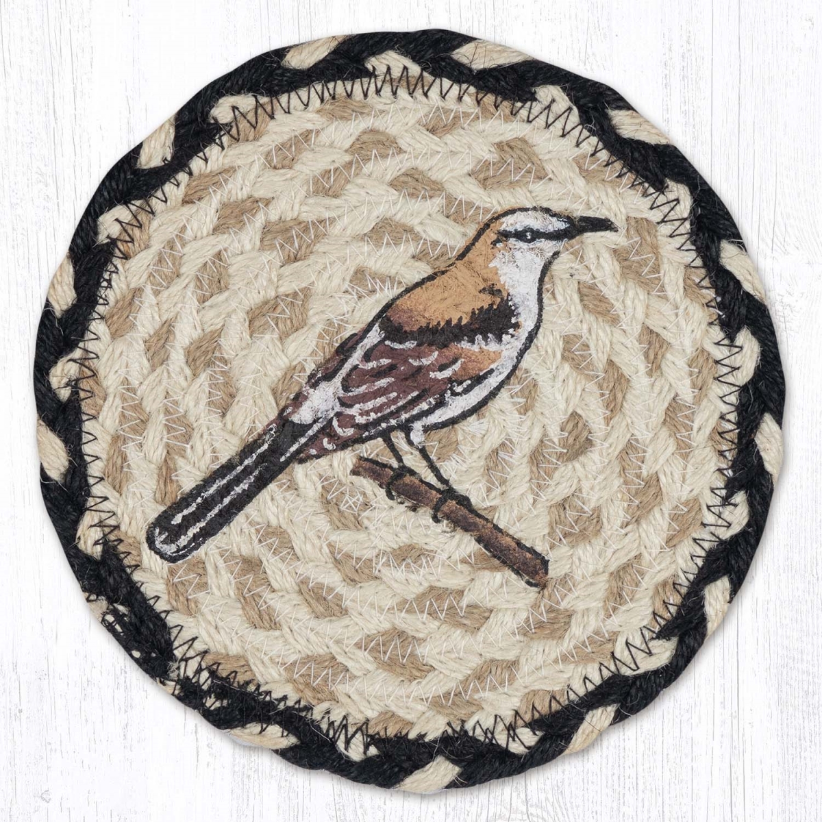 Picture of Earth Rug 79-430MB 7 x 7 in. Mocking Bird Braided Round Large Coaster, Multi Color