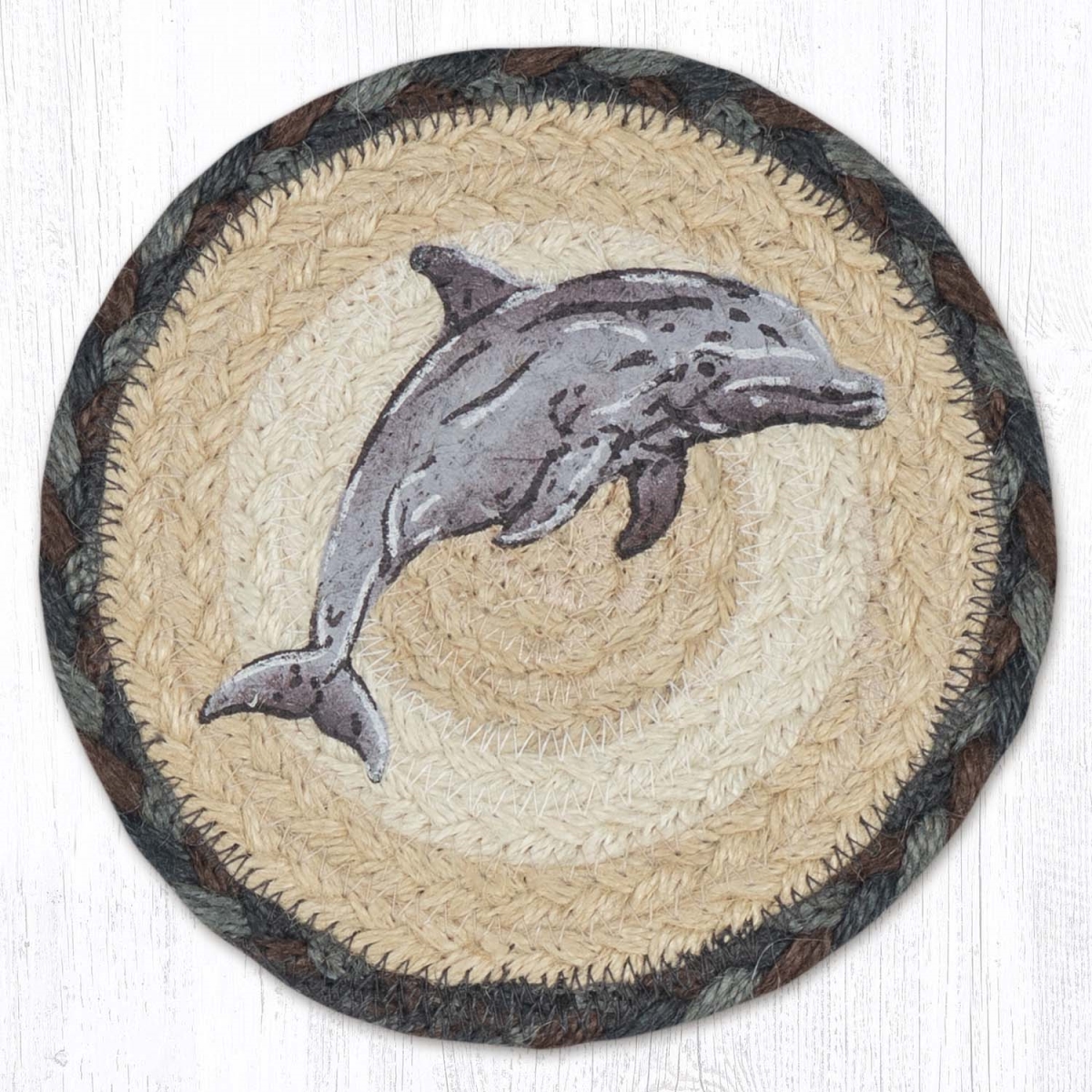 Picture of Earth Rug 79-895D 7 x 7 in. Dolphin Braided Round Large Coaster, Multi Color