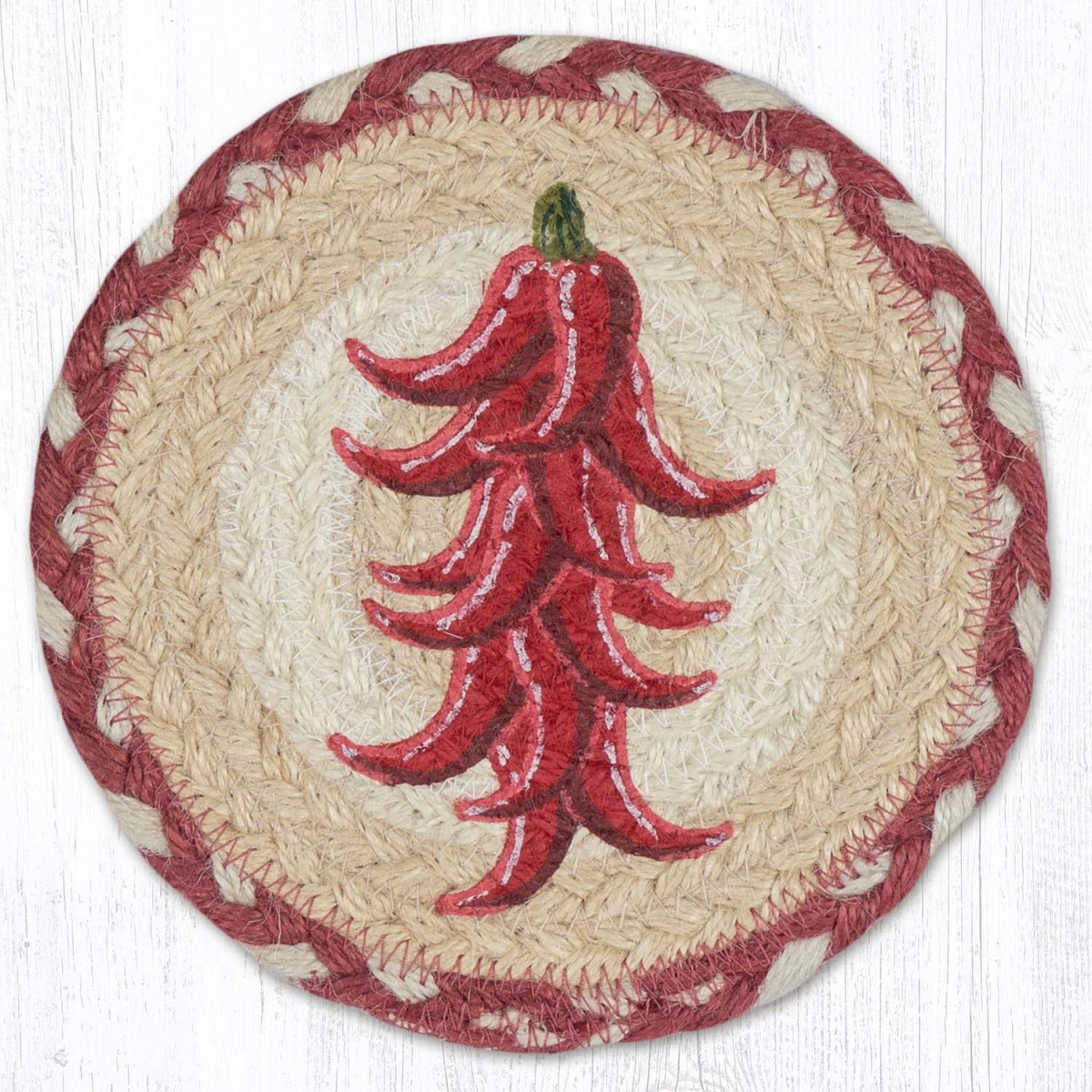 Picture of Earth Rug 79-916CPR 7 x 7 in. Chili Pepper Ristra Braided Round Large Coaster&#44; Multi Color