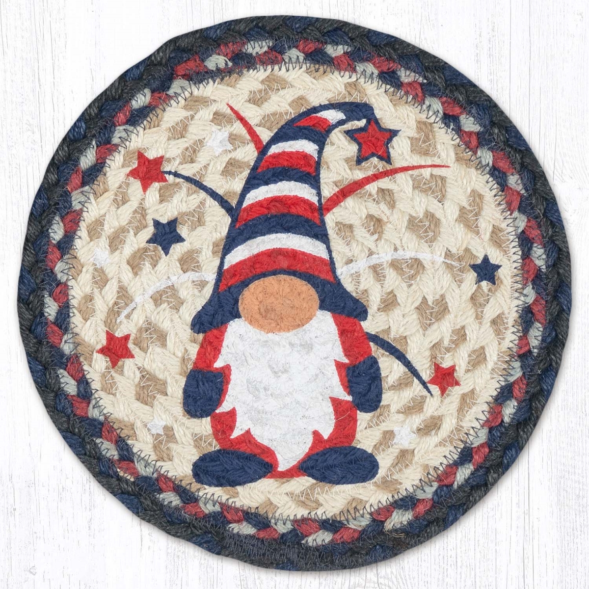 Picture of Earth Rug 80-015PG 10 x 10 in. MSPR-15 Patriotic Gnome Printed Braided Round Trivet&#44; Multi Color