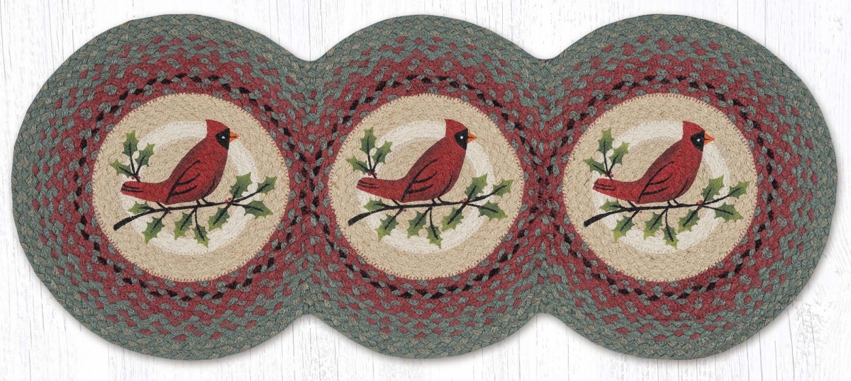 Picture of Earth Rug 95-025HC 15 x 36 in. Holly Cardinal Printed Braided Tri Circle Table Runner, Multi Color