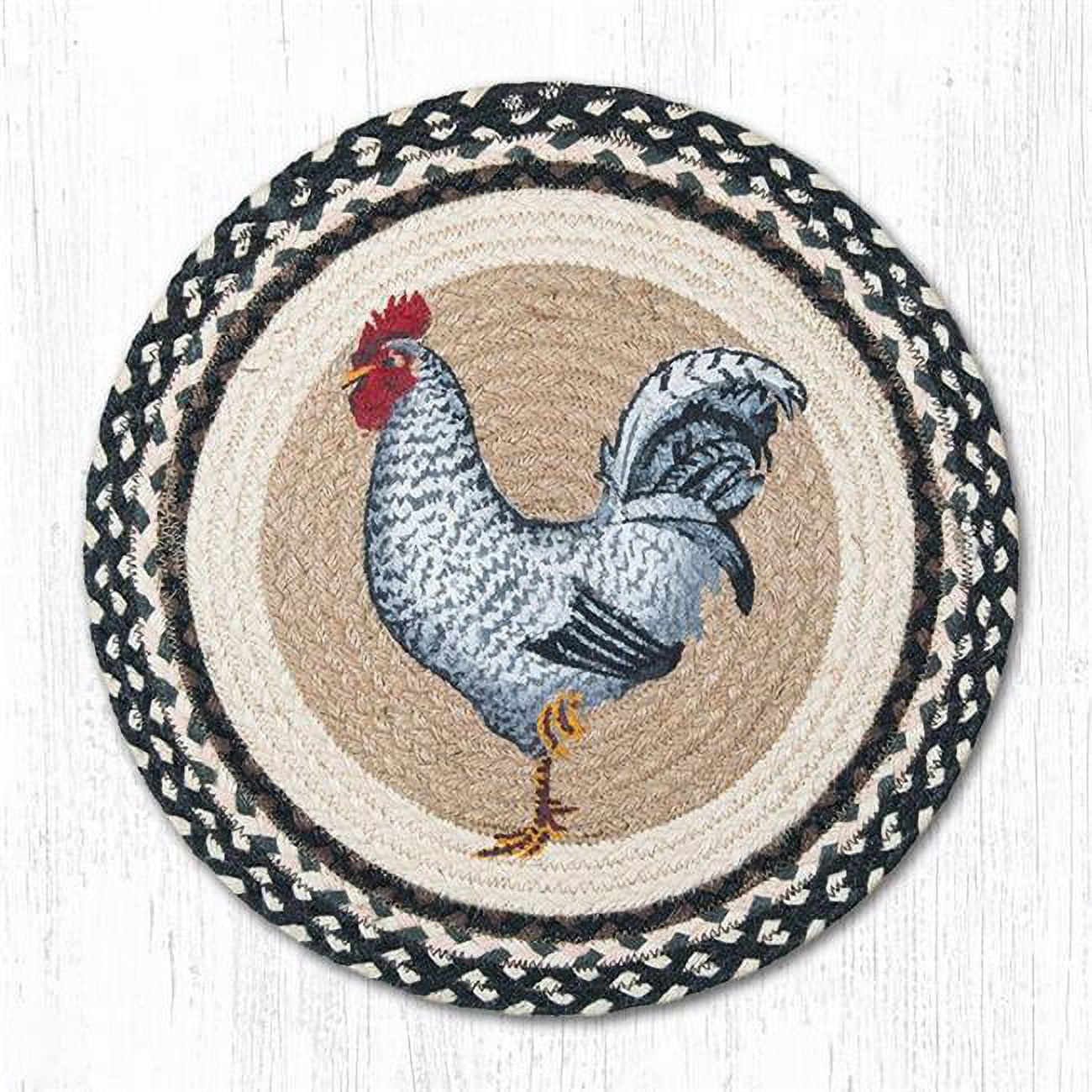15.5 in. Black & White Rooster Round Chair Pad