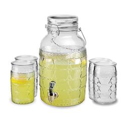 Picture of Circleware 92031 Circleware Willow Creek -Wicker embossed  entertaining set 128oz. dispenser with Hermetic Lid + 4-16oz. Cooler glasses