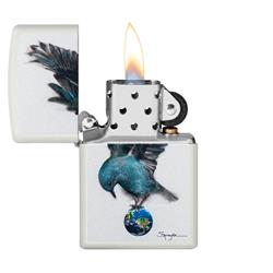 Picture of  49091 Zippo Spazuk Bluebird &amp; Globe White Matte Windproof Pocket Lighter