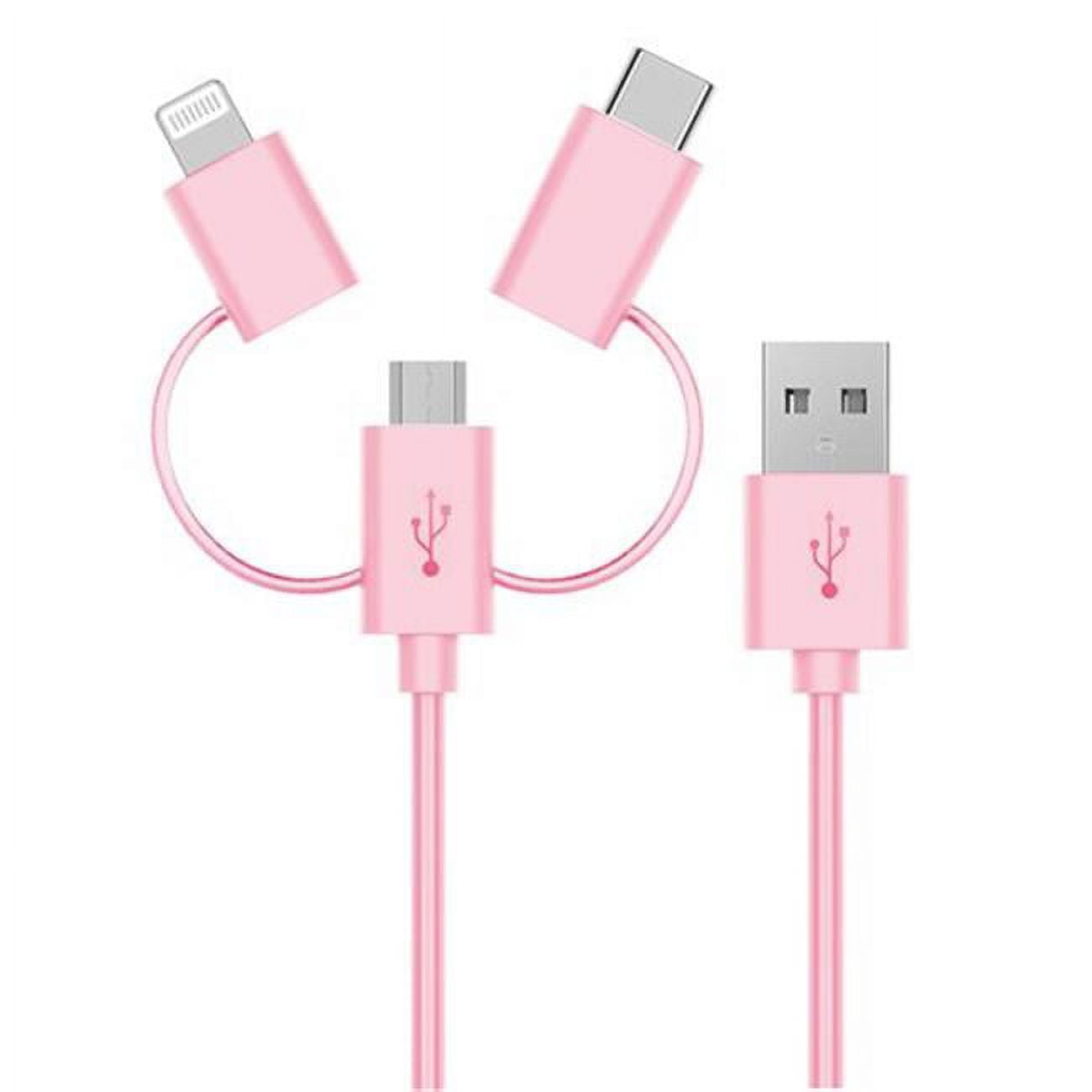 3-in-1 Sync & Charge Cable with Lightning, USB-C, Micro USB Connectors - 4 ft. - Rose Gold -  ServerUSA, SE1714878