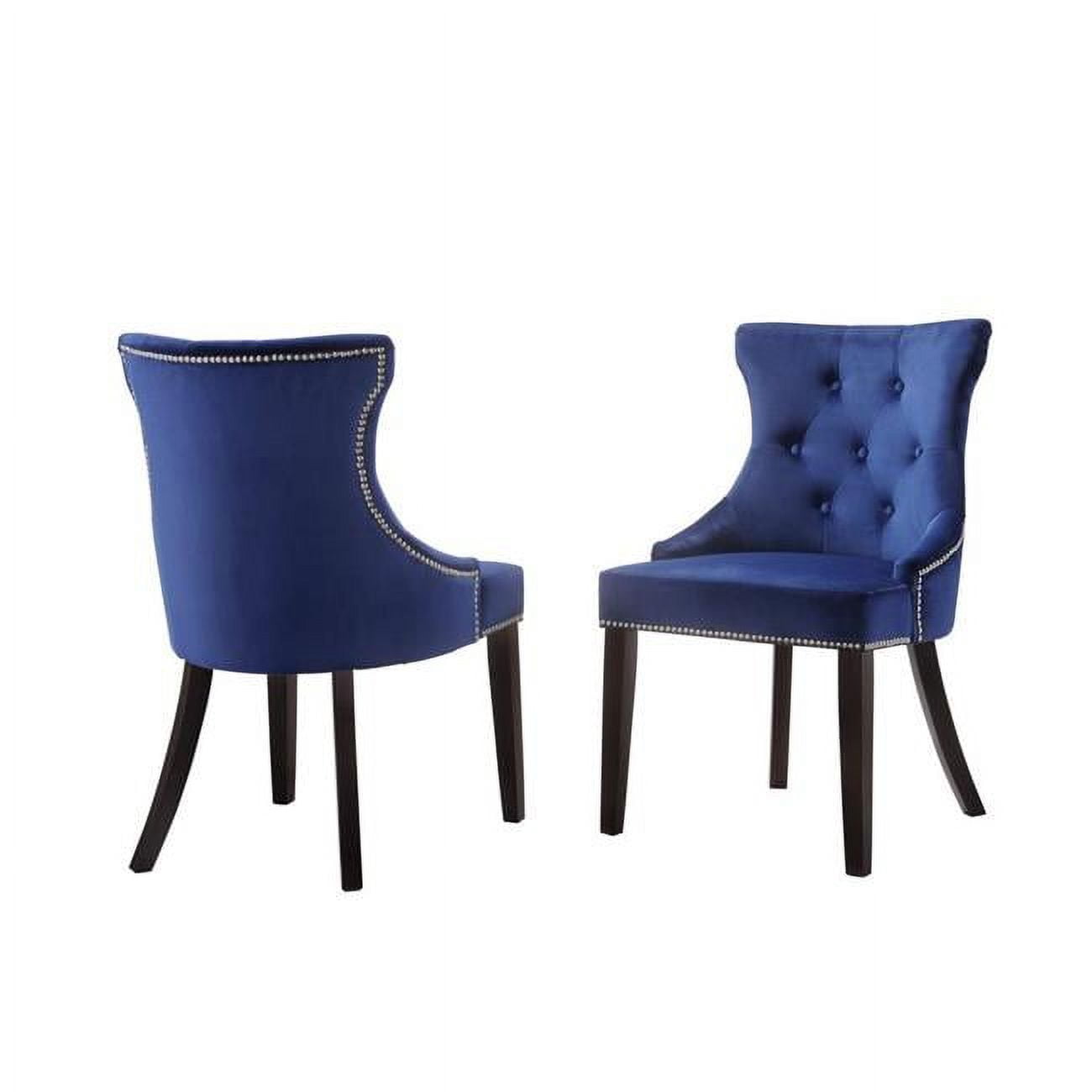 Picture of Carolina Cottage 2123-ESPBLU Julia Tufted Back Upholstered Nail Head Chair - Espresso & Navy - Set of 2 - 23.5 x 21 x 35 in.
