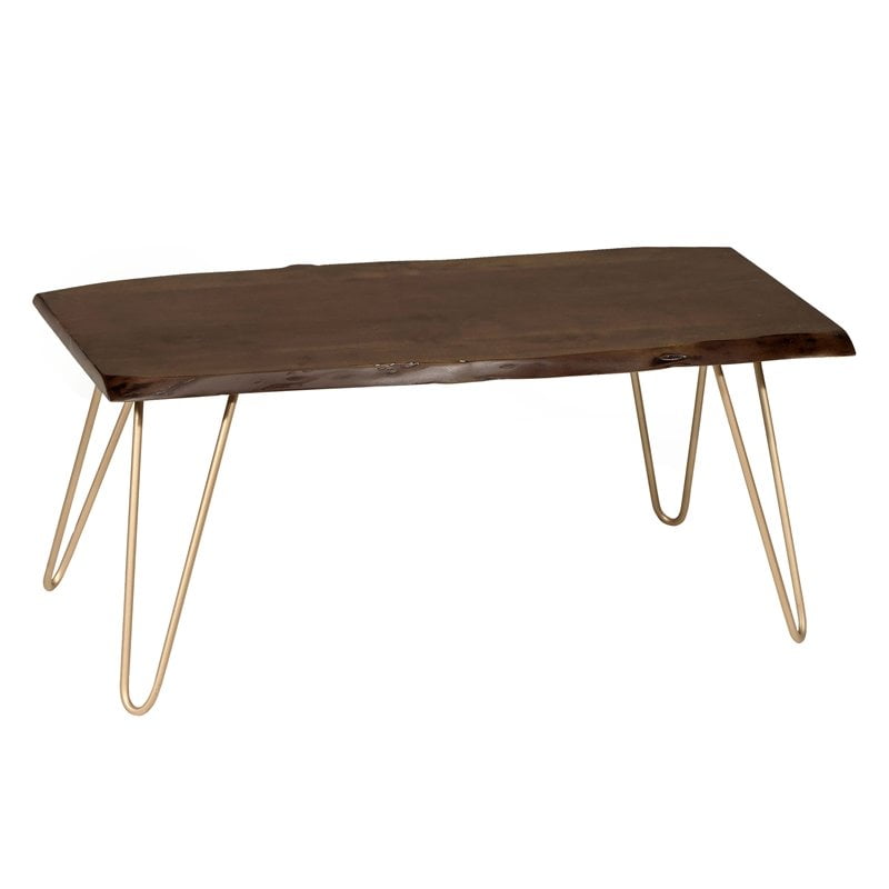 Seti Live Edge Coffee Table-Bench, Elm & Gold