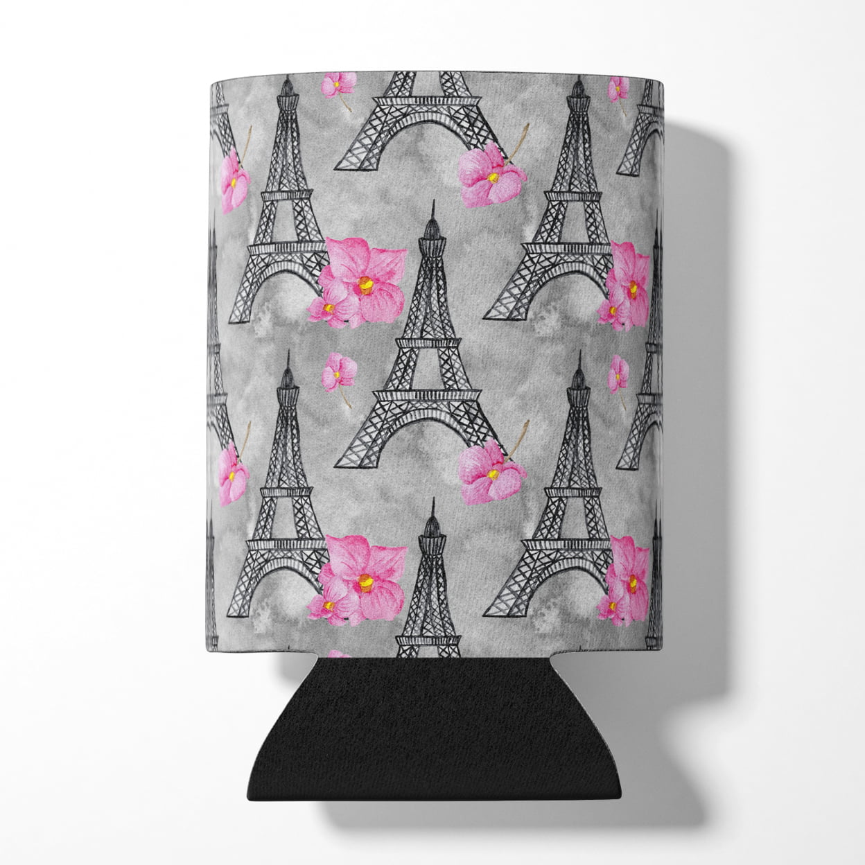 Watercolor Pink Flowers Eiffel Tower Can or Bottle Hugger