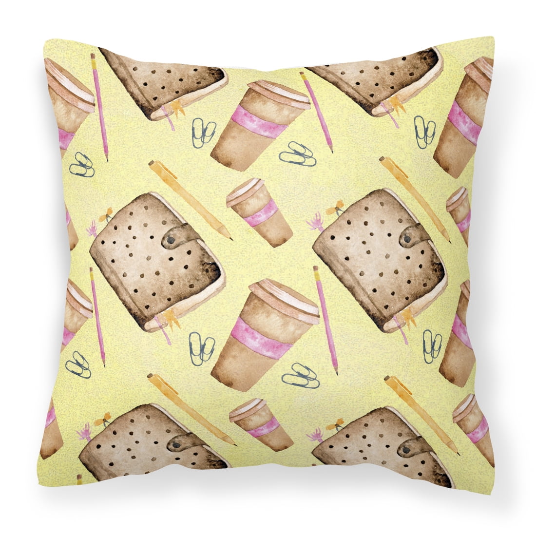 Watercolor Coffee & Journal Fabric Decorative Pillow - 18 x 18 in.