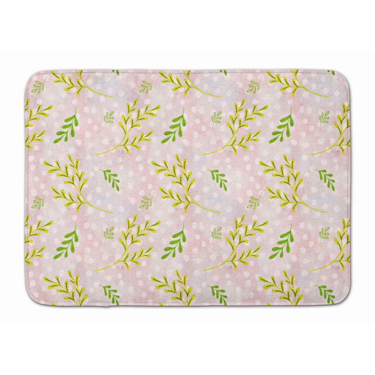 BB7480RUG Watercolor Leaves Pink Machine Washable Memory Foam Mat