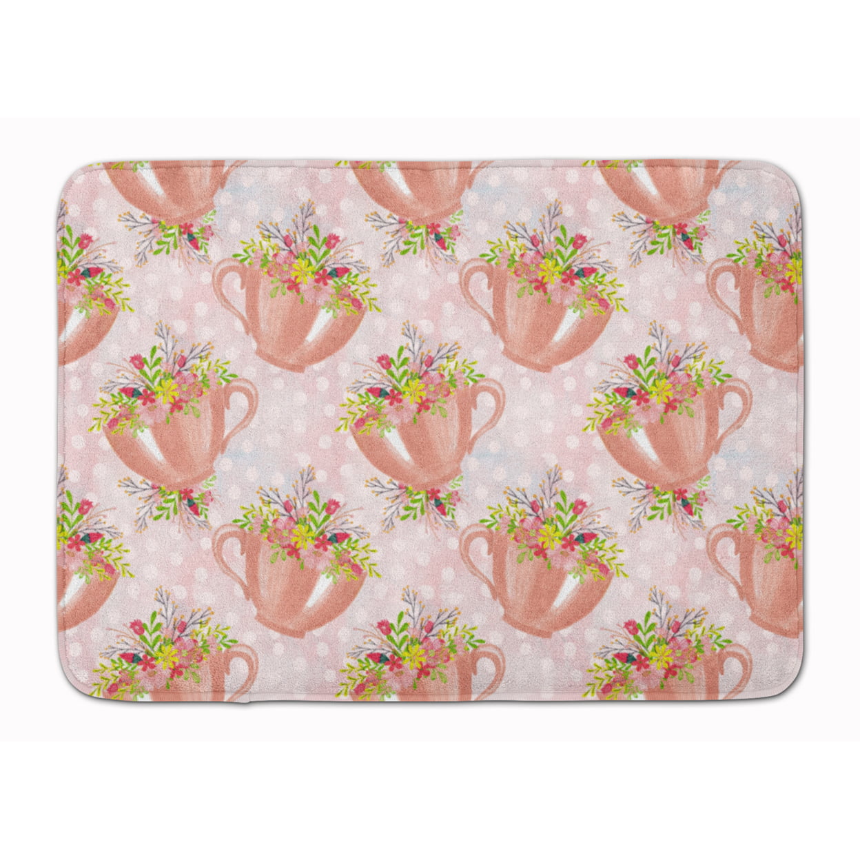 Tea Cup & Flowers Pink Machine Washable Memory Foam Mat