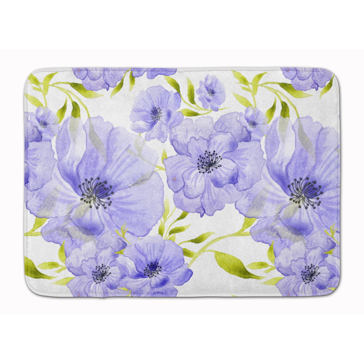 BB7491RUG Watercolor Blue Flowers Machine Washable Memory Foam Mat