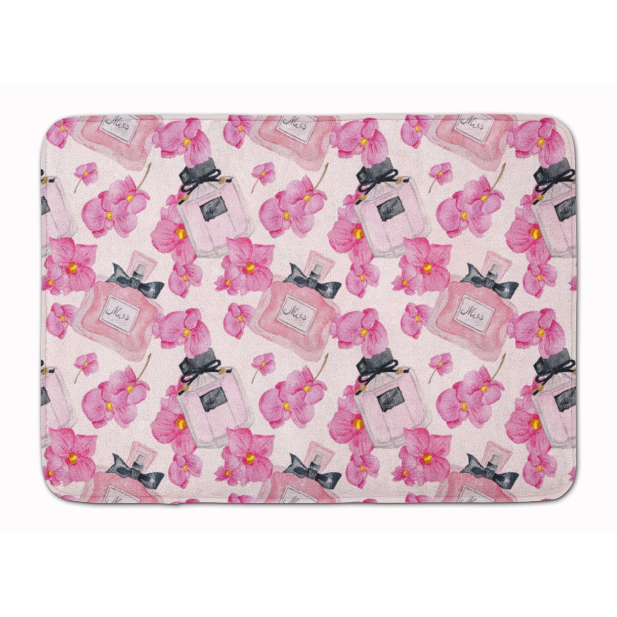 Watercolor Pink Flowers & Perfume Machine Washable Memory Foam Mat