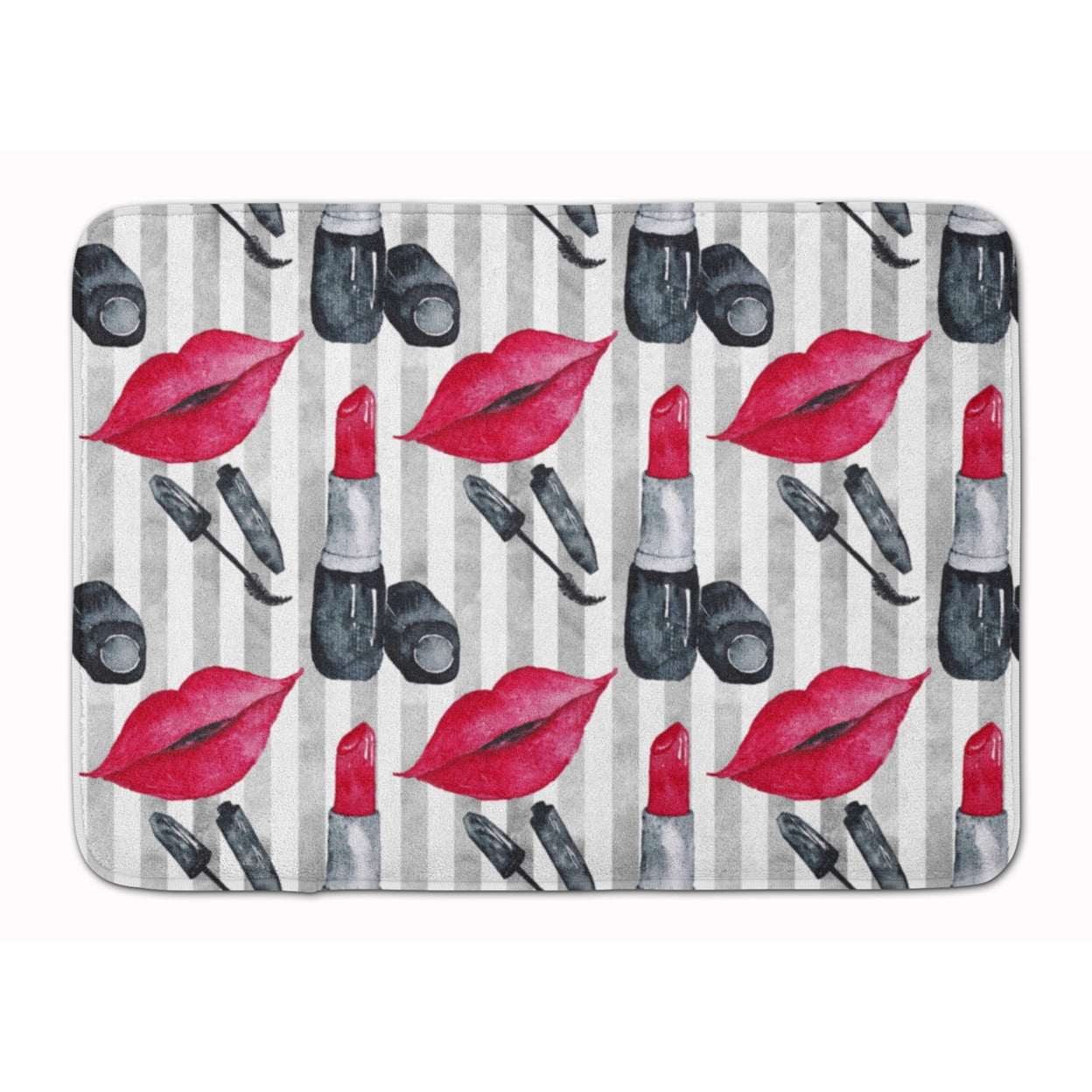 BB7512RUG Watercolor Lipstick & Grey Stripes Machine Washable Memory Foam Mat