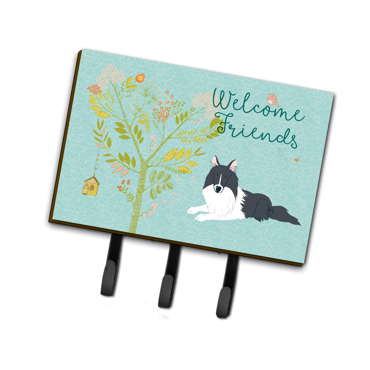 Picture of Carolines Treasures BB7583TH68 Welcome Friends Black White Collie Leash or Key Holder, 6 x 2 x 9 in.