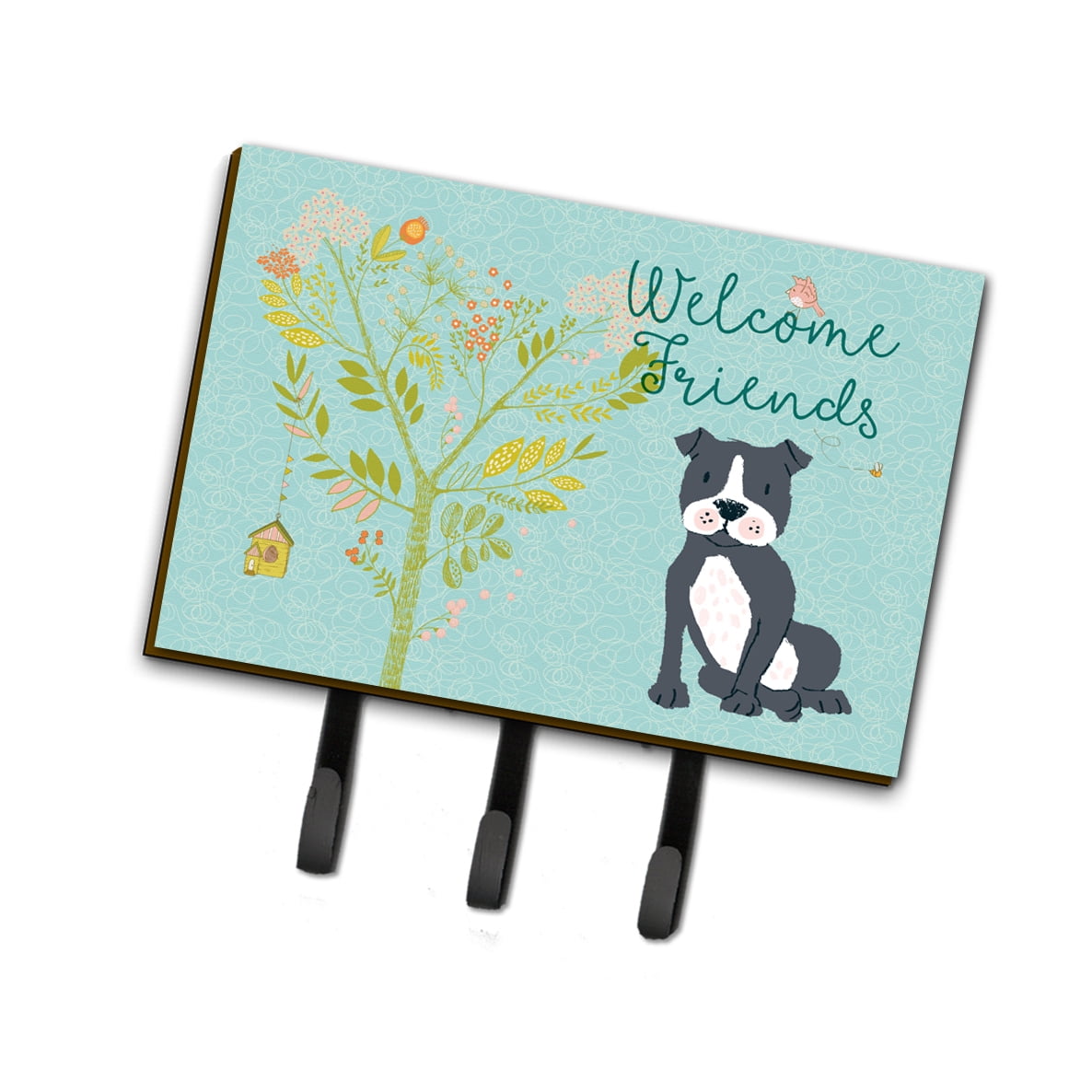 Picture of Carolines Treasures BB7623TH68 Welcome Friends Black Staffie Leash or Key Holder, 6 x 2 x 9 in.