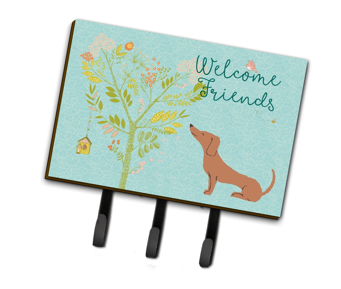 BB7631TH68 Welcome Friends Red Dachshund Leash or Key Holder, 6 x 2 x 9 in.