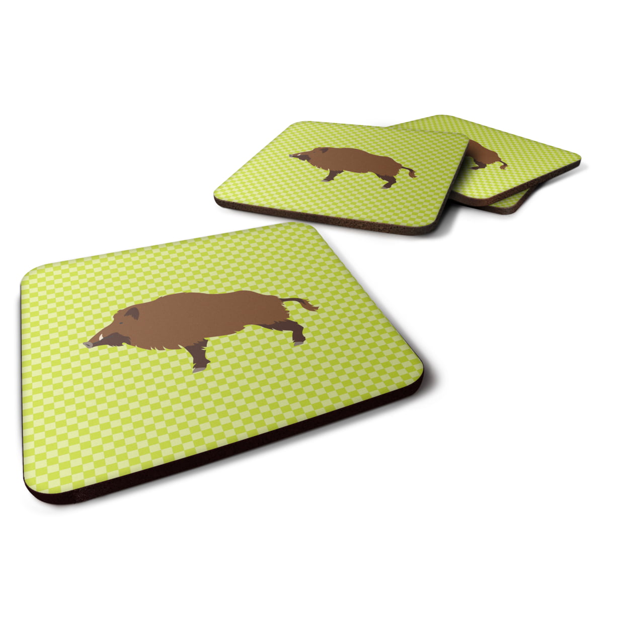 BB7762FC Wild Boar Pig Green Foam Coaster, Set of 4