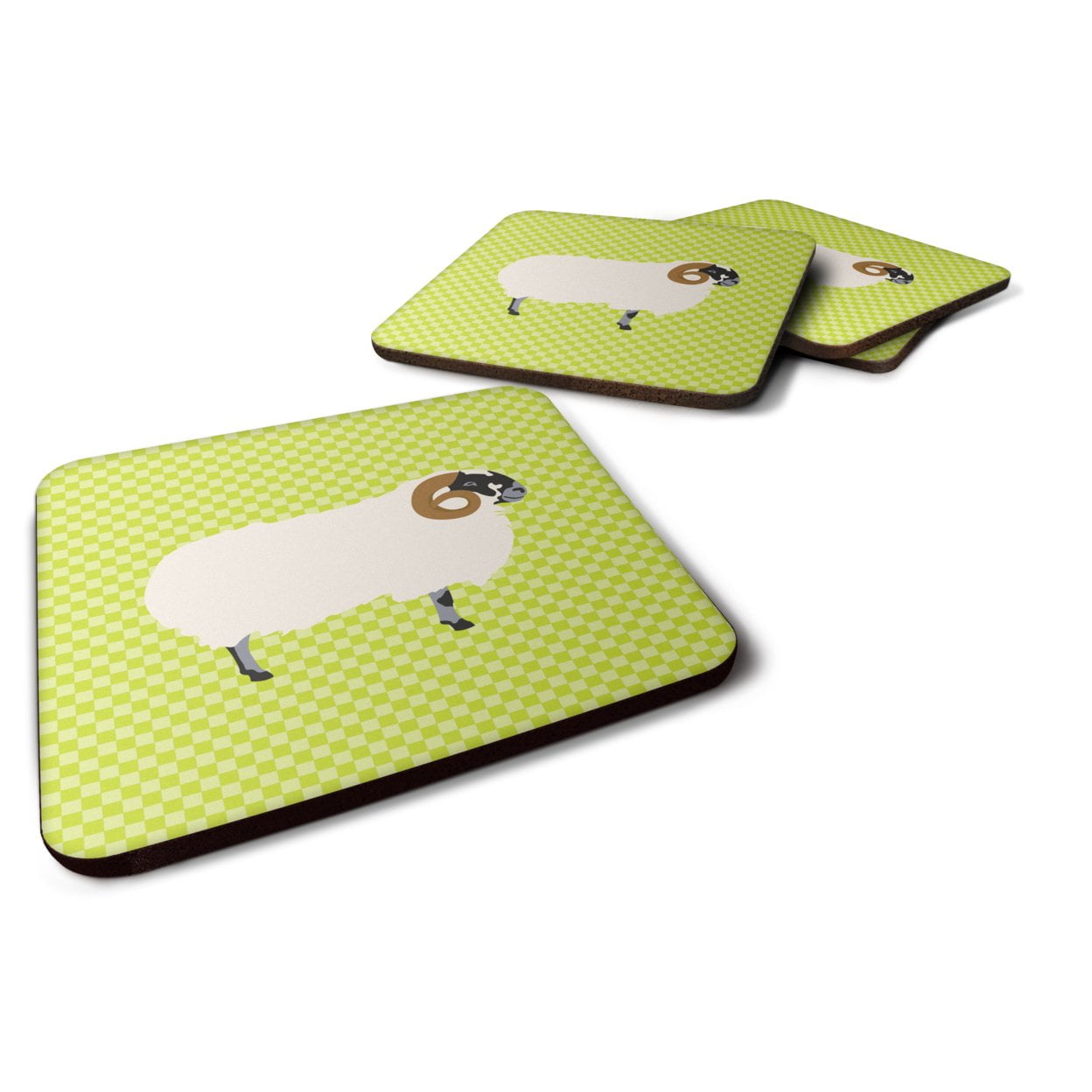 BB7799FC Scottish Blackface Sheep Green Foam Coaster, Set of 4