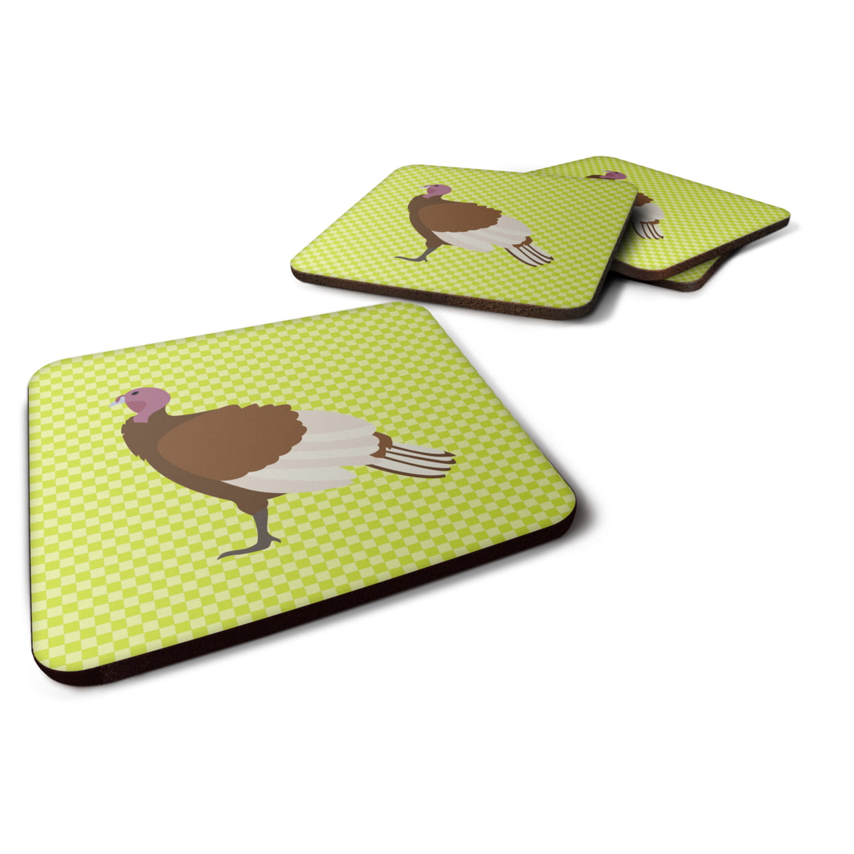 BB7808FC Bourbon Red Turkey Hen Green Foam Coaster, Set of 4