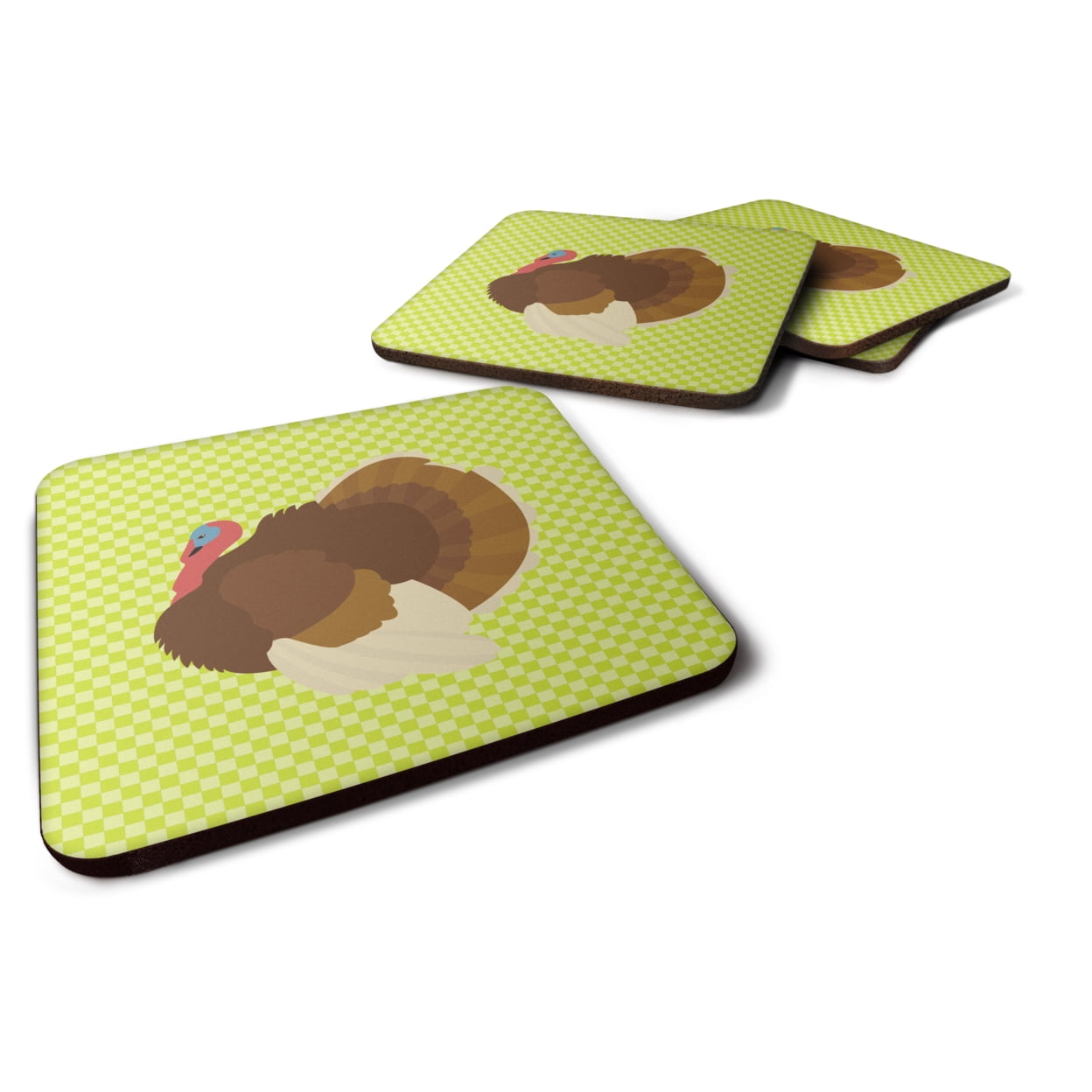 French Turkey Dindon Green Foam Coaster, Set of 4