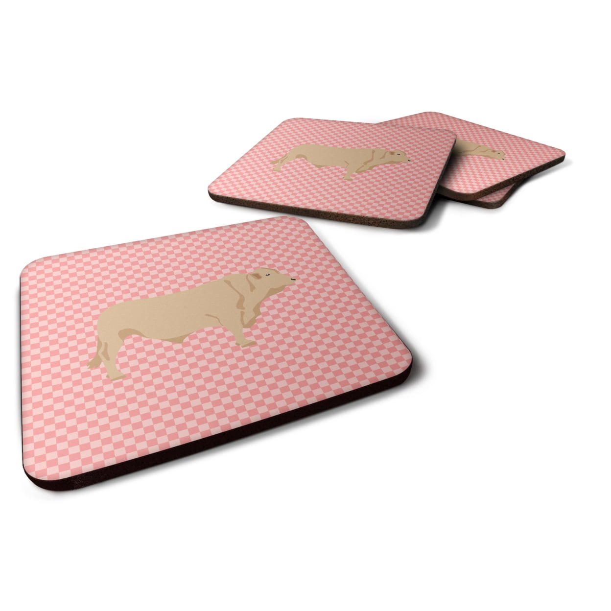 BB7826FC Charolais Cow Pink Check Foam Coaster, Set of 4
