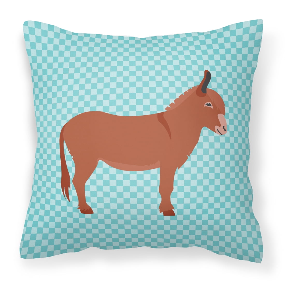 Irish Donkey Blue Check Fabric Decorative Pillow - 14 x 14 in.