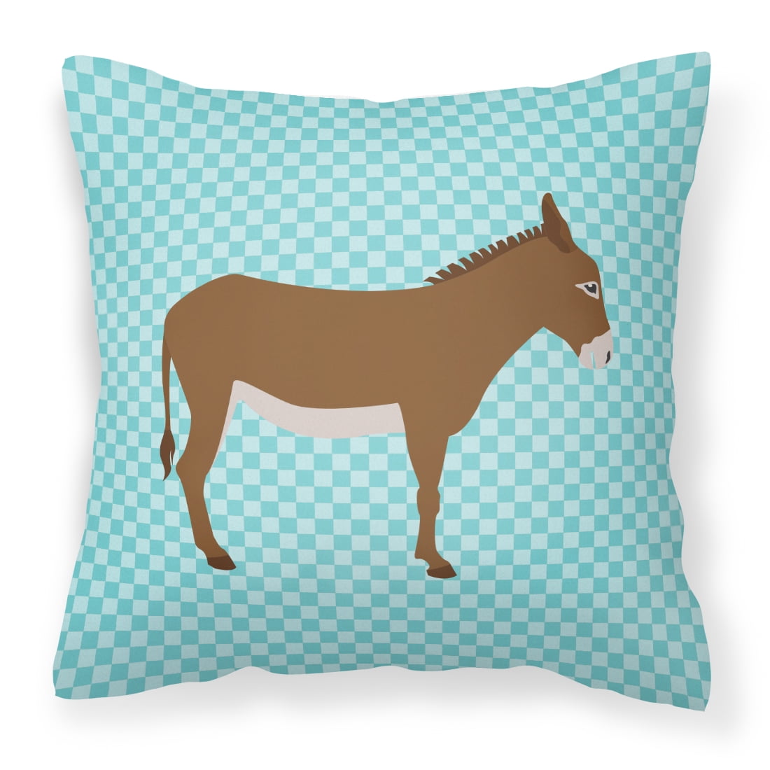 Cotentin Donkey Blue Check Fabric Decorative Pillow - 14 x 14 in.