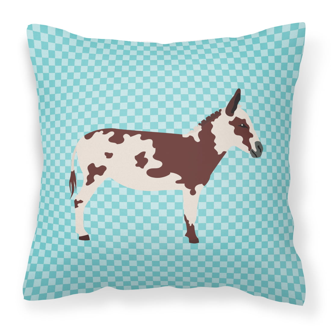 American Spotted Donkey Blue Check Fabric Decorative Pillow, 14 x 14 in.