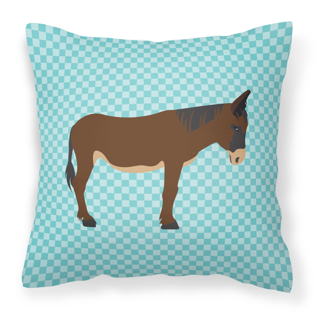 Zamorano-Leones Donkey Blue Check Fabric Decorative Pillow - 14 x 14 in.
