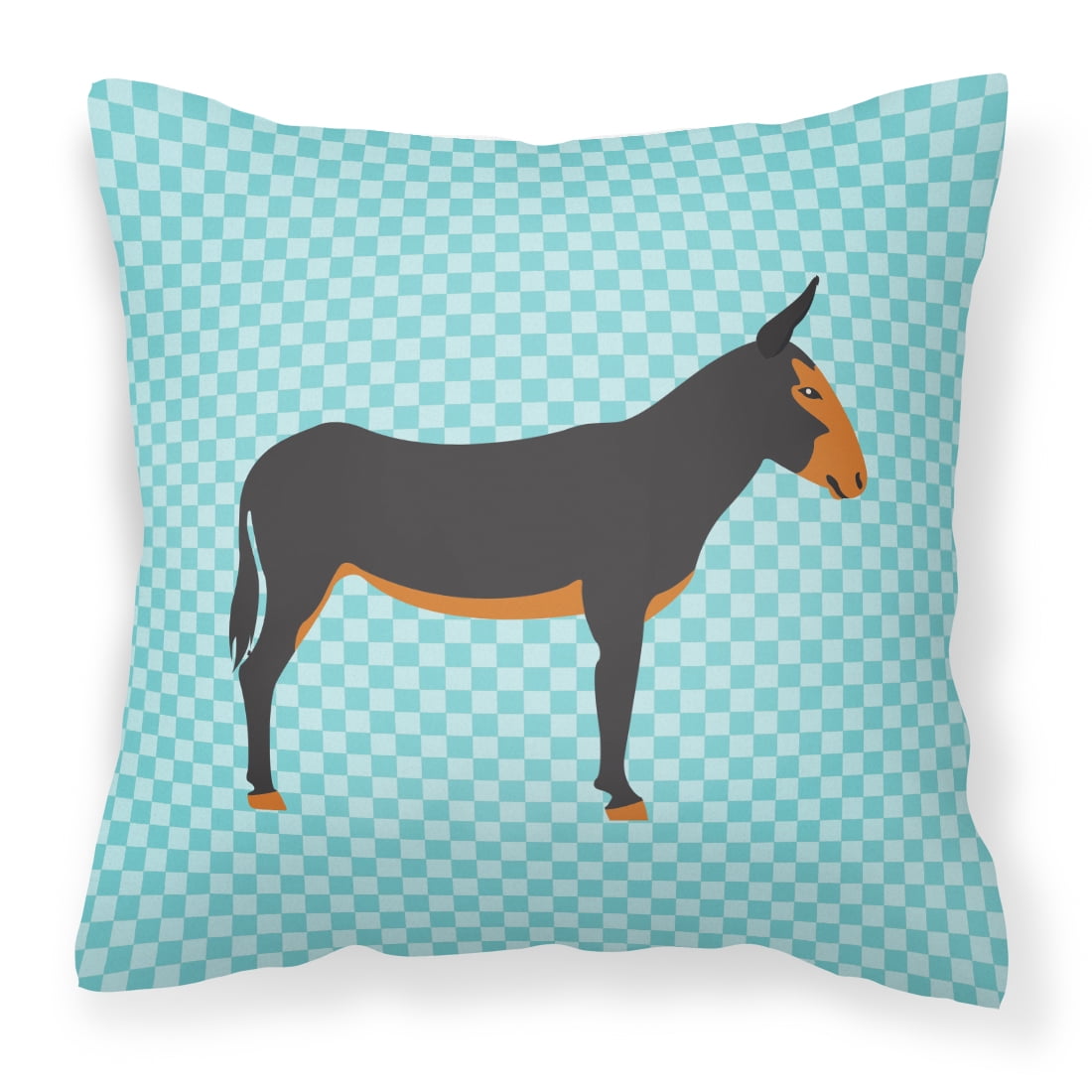 Catalan Donkey Blue Check Fabric Decorative Pillow - 14 x 14 in.