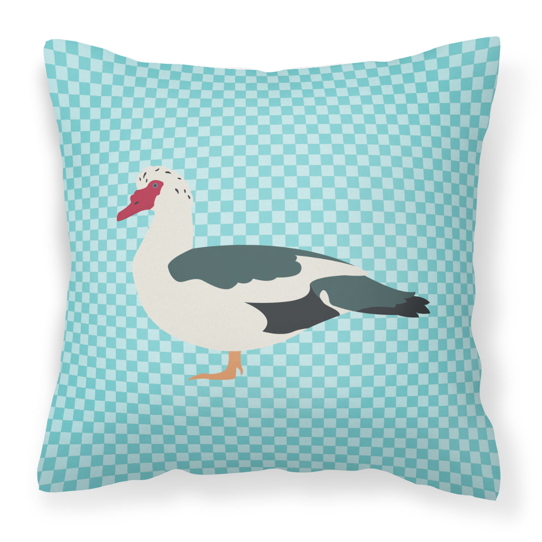 Muscovy Duck Blue Check Fabric Decorative Pillow - 14 x 14 in.
