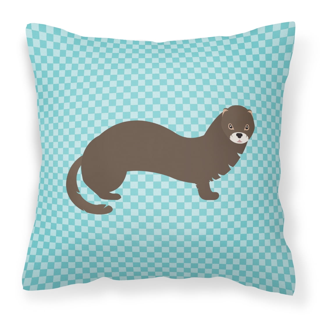 Russian or European Mink Blue Check Fabric Decorative Pillow - 14 x 14 in.