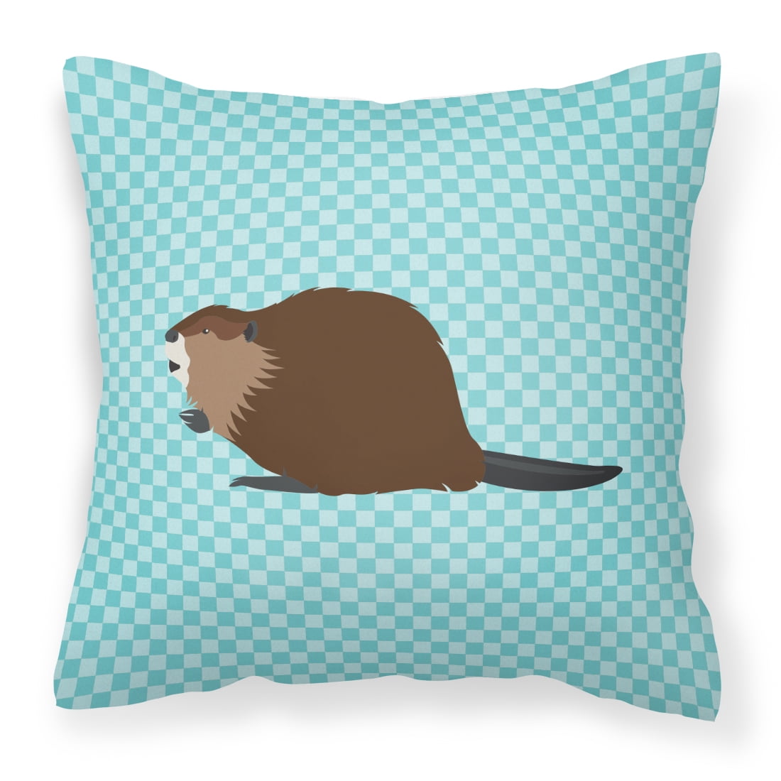 Eurasian Beaver Blue Check Fabric Decorative Pillow - 14 x 14 in.