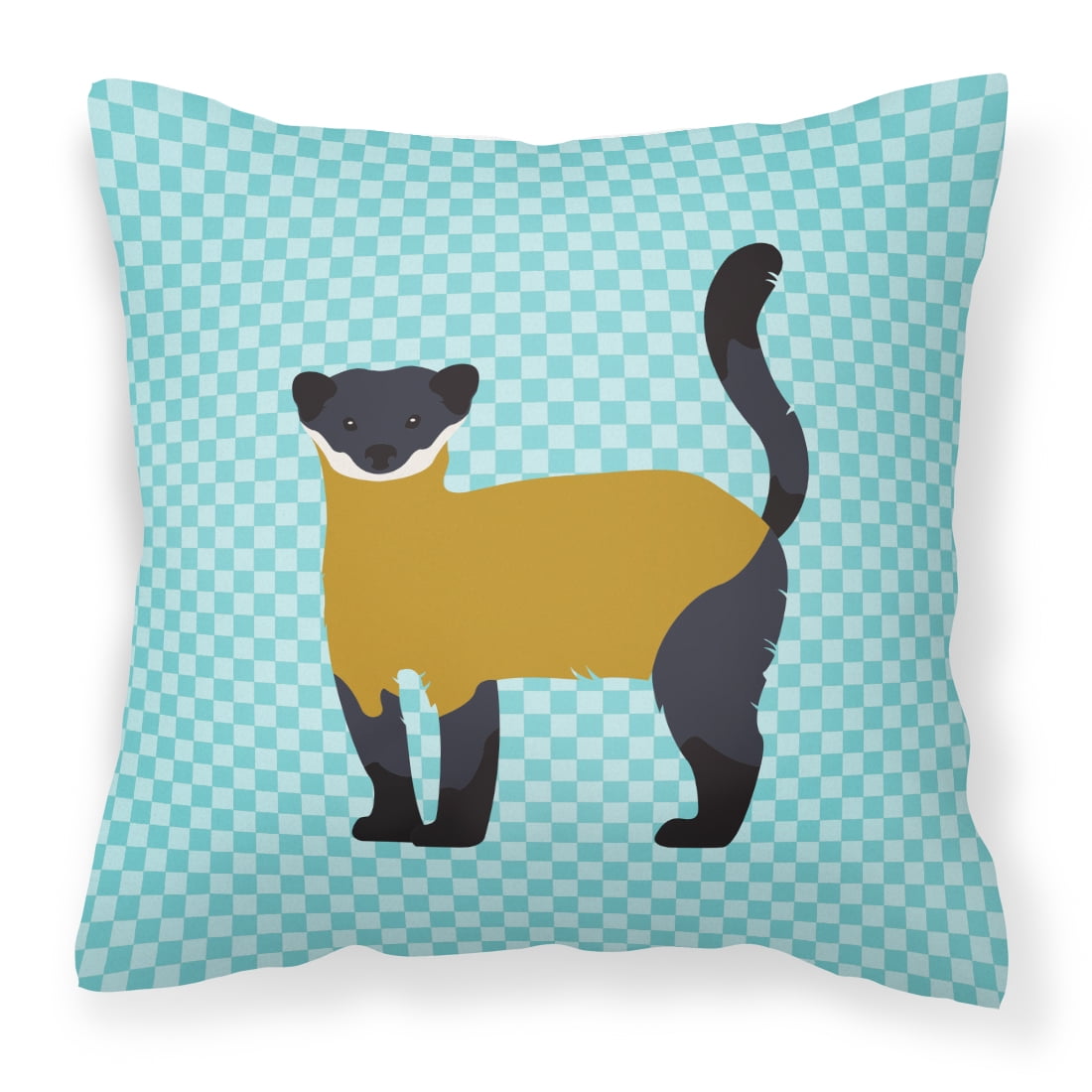 Yellow-Throated Marten Blue Check Fabric Decorative Pillow - 14 x 14 in.