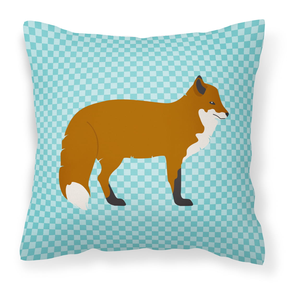 Red Fox Blue Check Fabric Decorative Pillow - 14 x 14 in.