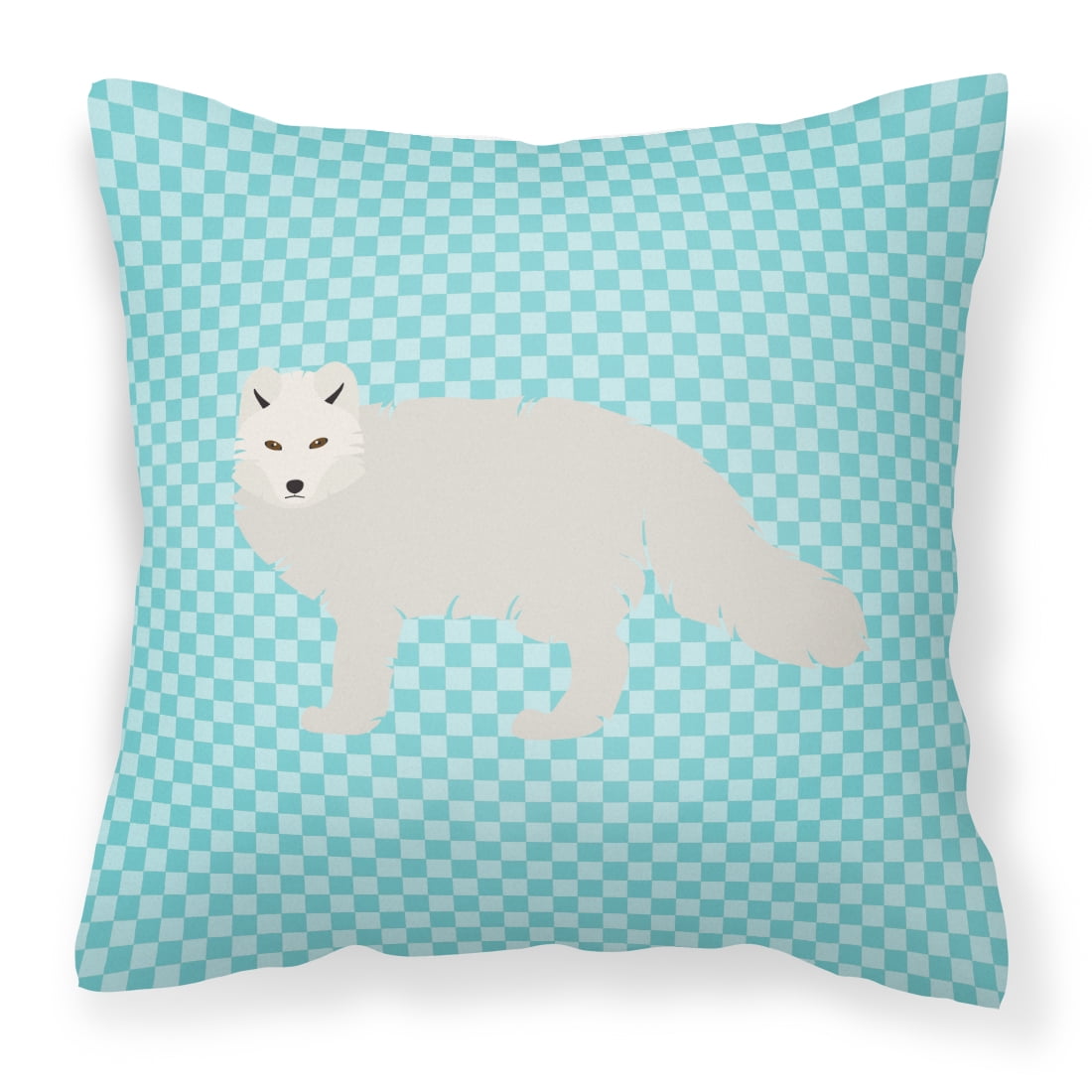 White Arctic Fox Blue Check Fabric Decorative Pillow - 14 x 14 in.