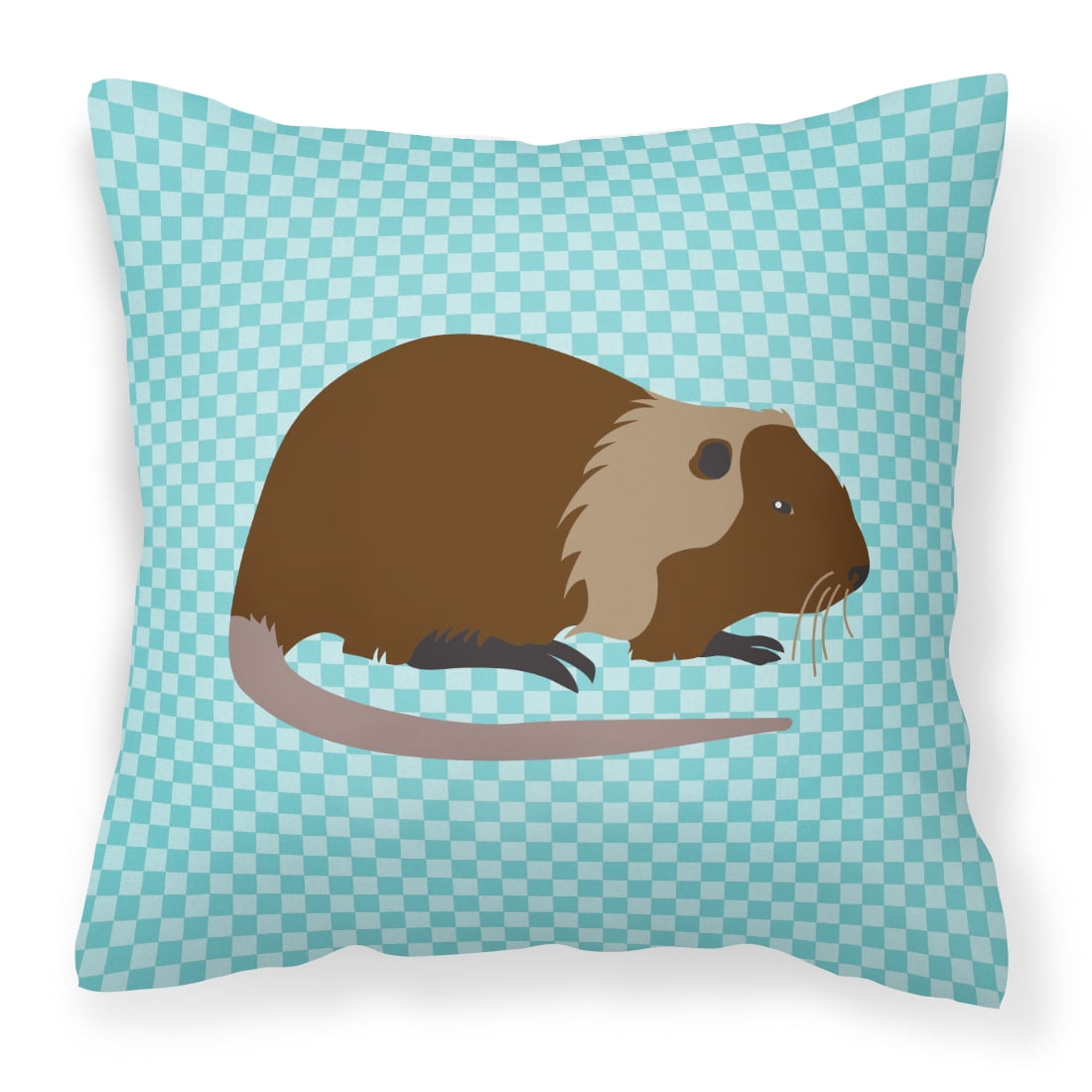 Coypu Nutria River Rat Blue Check Fabric Decorative Pillow - 14 x 14 in.