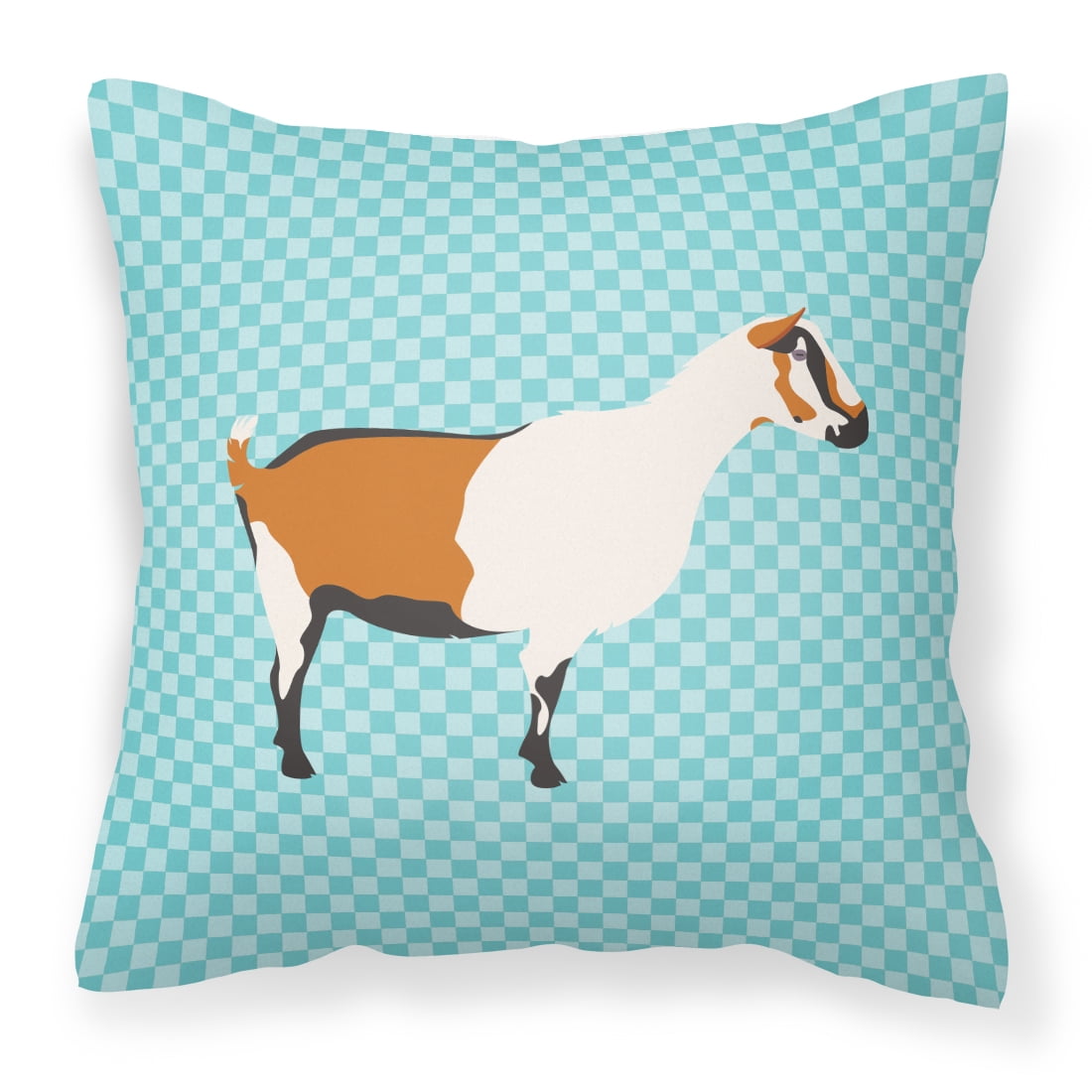 Alpine Goat Blue Check Fabric Decorative Pillow - 14 x 14 in.