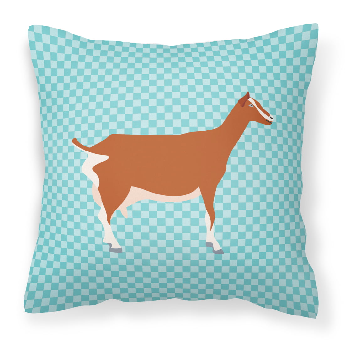 Toggenburger Goat Blue Check Fabric Decorative Pillow - 14 x 14 in.