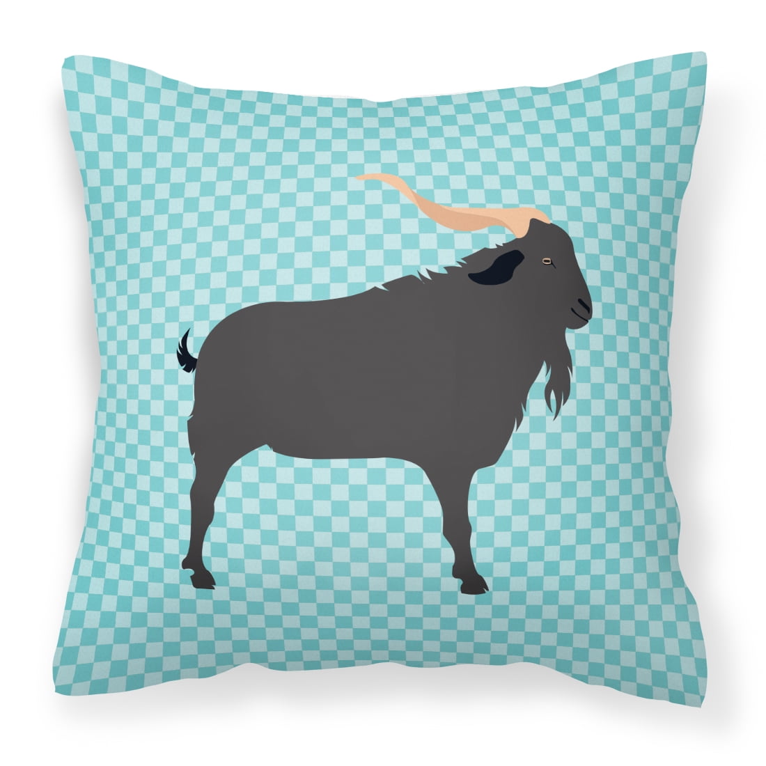 Verata Goat Blue Check Fabric Decorative Pillow - 14 x 14 in.