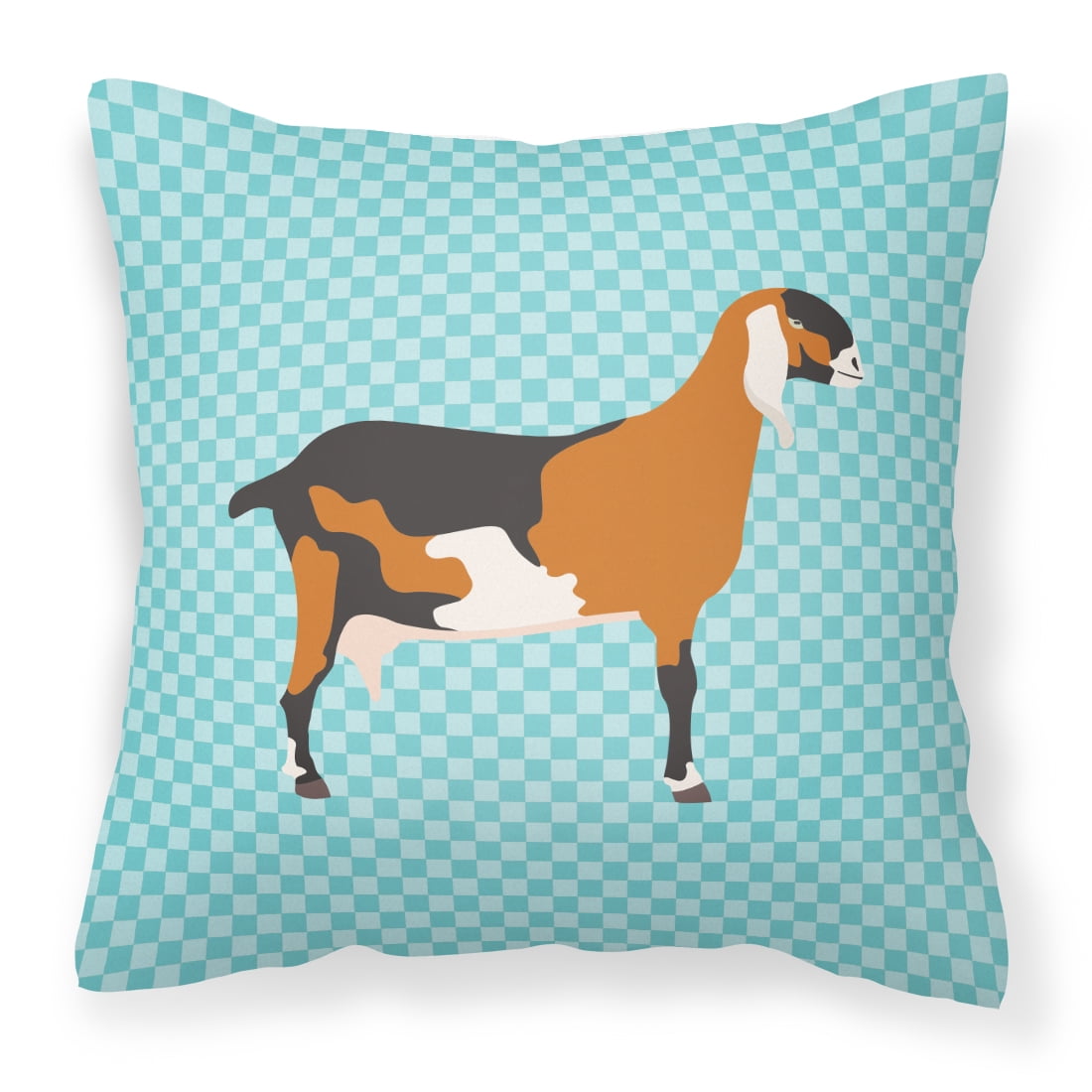 Anglo Nubian Goat Blue Check Fabric Decorative Pillow - 14 x 14 in.