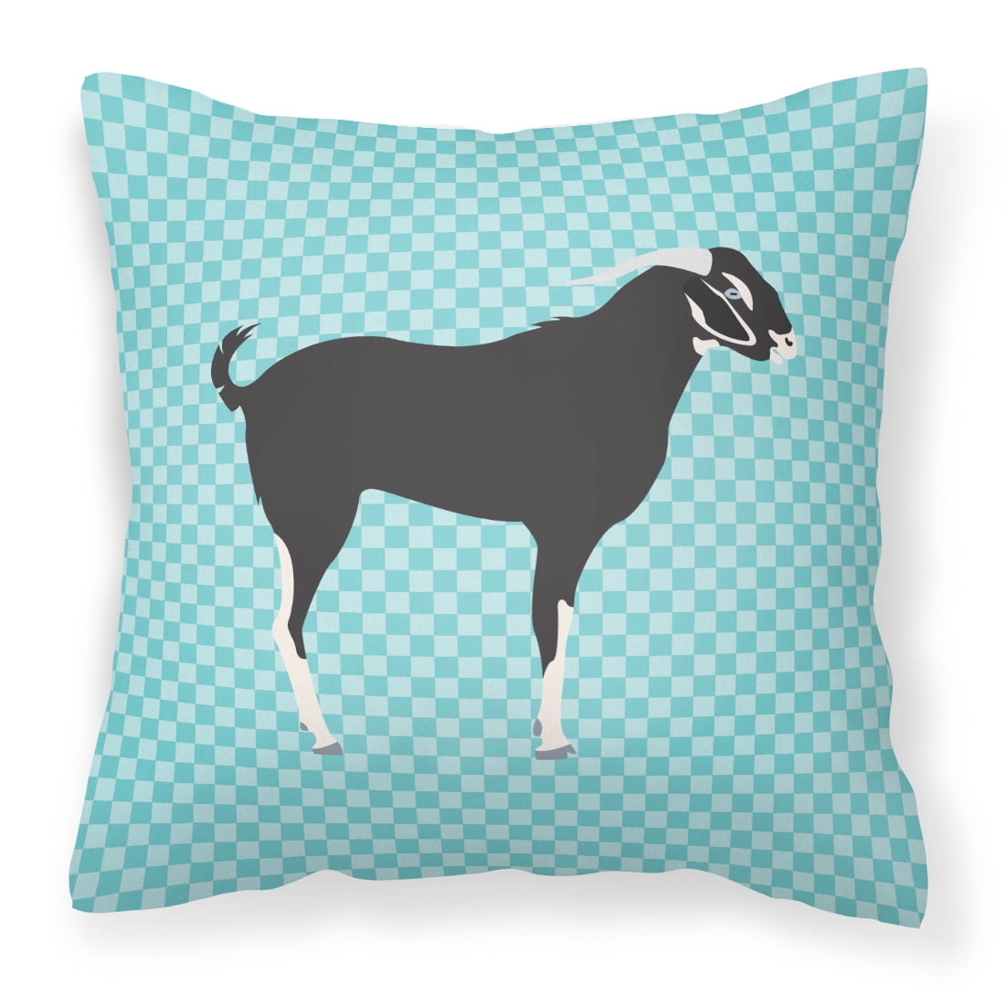 Black Bengal Goat Blue Check Fabric Decorative Pillow - 14 x 14 in.