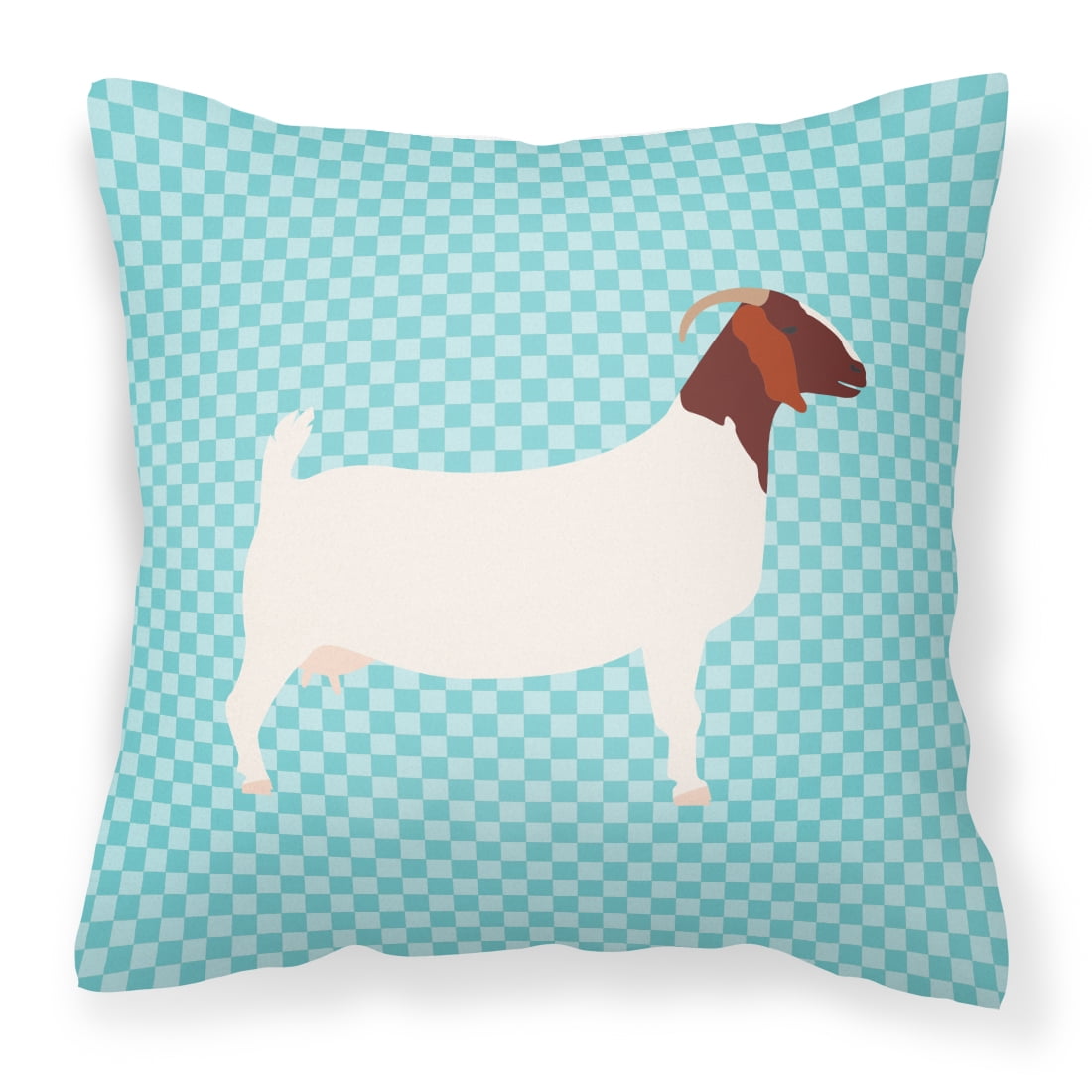 Boer Goat Blue Check Fabric Decorative Pillow, 14 x 14 in.