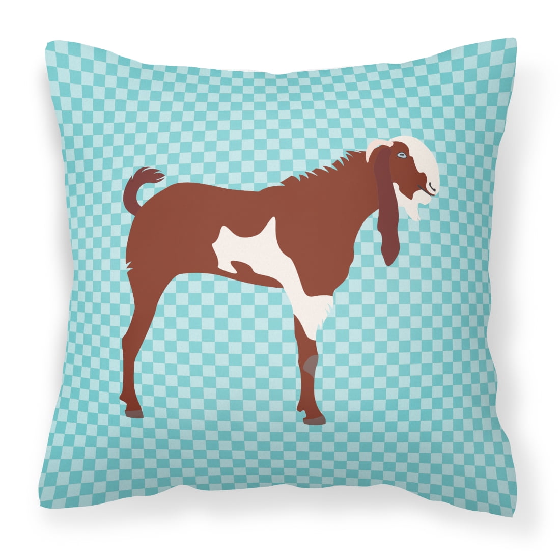 Jamnapari Goat Blue Check Fabric Decorative Pillow - 14 x 14 in.