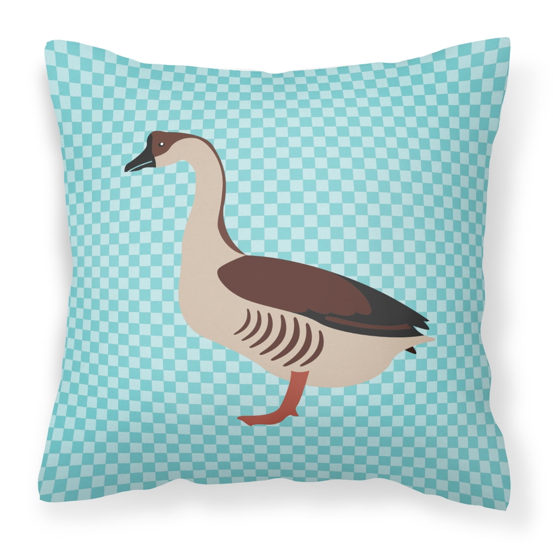 Chinese Goose Blue Check Fabric Decorative Pillow - 14 x 14 in.